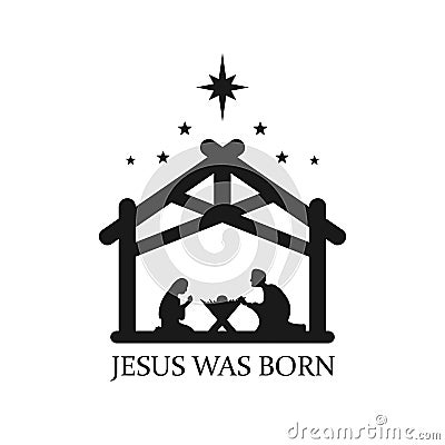 Jesus was born vector illustration. Merry Christmas logo with text isolated on white background. Vector EPS 10 Vector Illustration