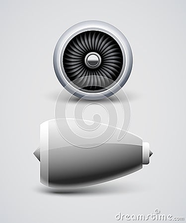 Jet airplane engine turbine front side view. Air blade fan, power engine of aircraft Vector Illustration