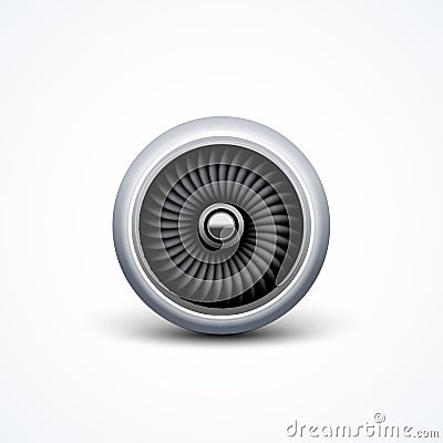 Jet airplane engine turbine front view. Air blade fan, power engine of aircraft Vector Illustration