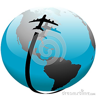 Jet airplane flight path over shadow on Earth Vector Illustration