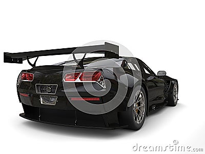 Jet black endurance race car - taillight shot Stock Photo