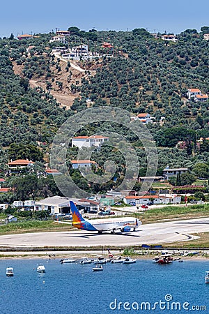 Jet2 Boeing 737-800 airplane at Skiathos Airport in Greece Editorial Stock Photo