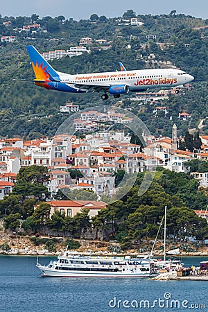 Jet2 Boeing 737-800 airplane at Skiathos Airport in Greece Editorial Stock Photo