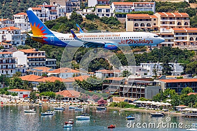 Jet2 Boeing 737-800 airplane at Skiathos Airport in Greece Editorial Stock Photo