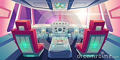 Jet cockpit, empty airplane cabin interior design Vector Illustration