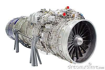 Jet engine aircraft, turbine isolated white background. Stock Photo