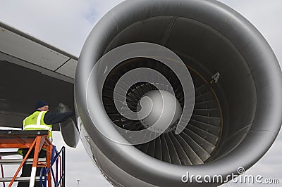 Jet engine being serviced Stock Photo