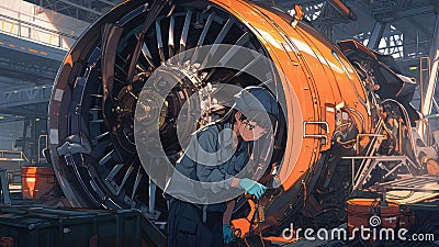Jet engine mechanic at work - Generative AI Stock Photo