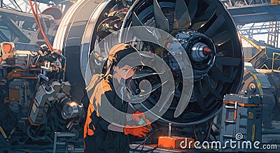 Jet engine mechanic at work - Generative AI Stock Photo