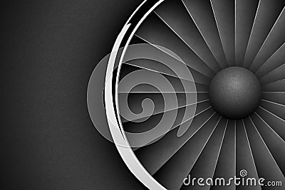 Jet Engine Turbine dark horizontal background. Detailed Airplane Motor with chrome metal ring Front View. Vector illustration Vector Illustration