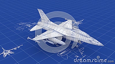 Jet Fighter Aircraft Blueprint Stock Photo