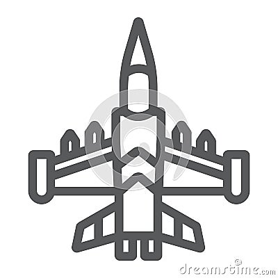 Jet fighter line icon, army and force, military airplane sign, vector graphics, a linear pattern on a white background. Vector Illustration