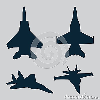 Jet Fighter Silhouettes Vector Graphic Set Vector Illustration