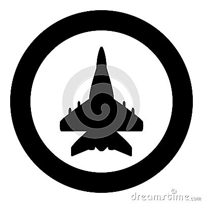 Jet plane fighter reactive pursuit military icon in circle round black color vector illustration image solid outline style Vector Illustration