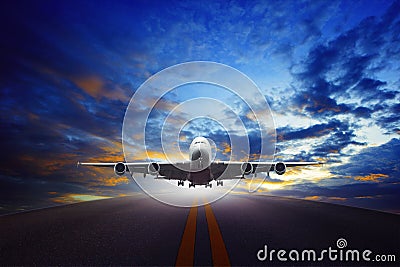 jet plane take off from urban airport runways use for air transportation and business cargo logistic industry Stock Photo