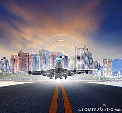 jet plane take off from urban airport runways use for air transportation and business cargo logistic industry Stock Photo