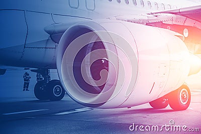 Jet turbine engine Flight for future of Aviation in Commercial aircraft background Stock Photo