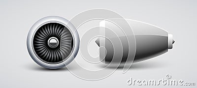 Jet turbine, engine plane vector isolated. Aircraft turbo blade motor. Airplane front side view engine Vector Illustration