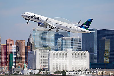 JetBlue Airways plane taking off from Las Vegas Airport, LAS Editorial Stock Photo