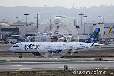JetBlue Airways plane taxiing at Los Angeles Airport Editorial Stock Photo