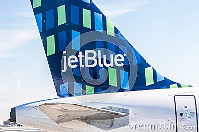 JetBlue plane`s tail Editorial Stock Photo