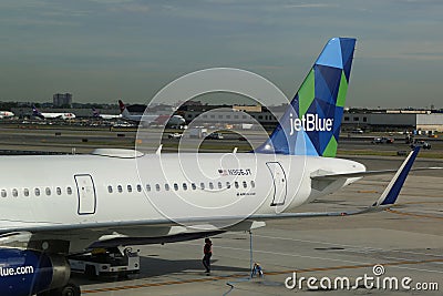 JetBlue plane on tarmac at John F Kennedy International Airport in New York Editorial Stock Photo