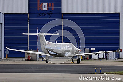 Jetfly Aviation LX-RUM Pilatus PC-12 NGX on apron at Rotterdam The Hague Airport Editorial Stock Photo