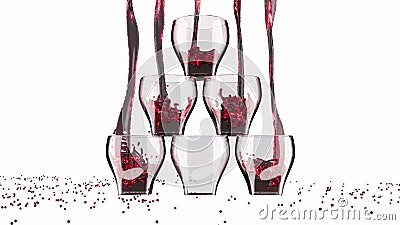 Jets of red wine pour into glasses 3d Stock Photo