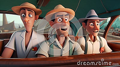 The Jetsons Style Italy: Three Men In A Boat Tv Movie Stock Photo