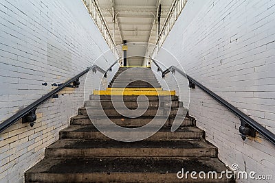 Jette, Brussels Capital Region - Belgium - Abandonned staircase of the Jette railwaystation Editorial Stock Photo