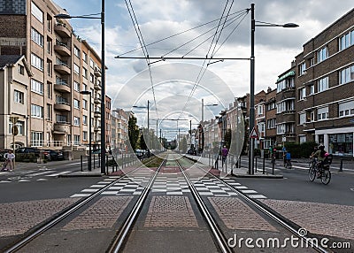 Jette, Brussels Capital Region - Belgium - children driving the bicycle at the Avenue Charles Woeste Editorial Stock Photo