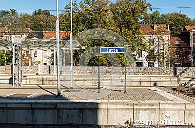 Jette, Brussels Capital Region , Belgium - Empty platform of the local jette Railwaystation Editorial Stock Photo