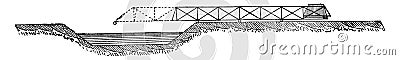 Jetting a portable bridge, vintage engraving Vector Illustration