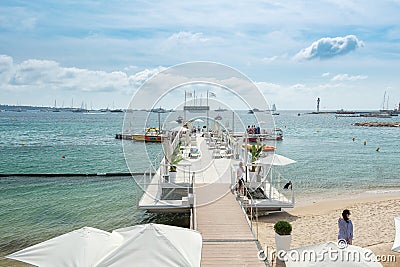 The jetty belonging to the French restaurant La Plage Berriere M Editorial Stock Photo