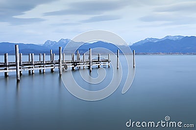 Jetty, lake Chiemsee, Bavaria, Germany Stock Photo