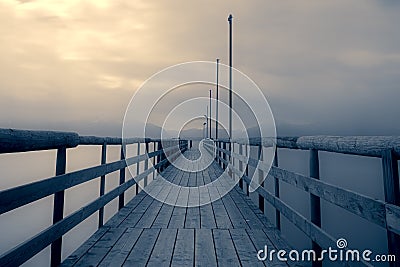 Jetty at lake Chiemsee, Bavaria, Germany Stock Photo