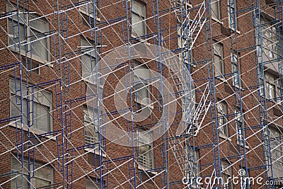 Jetty new york facade blue iron work construction renovation Stock Photo