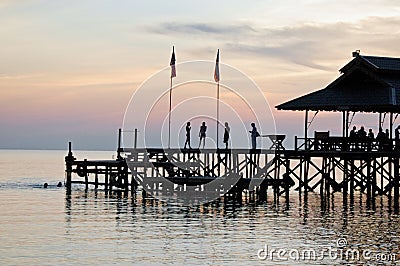 Jetty on Pulau Tiga Island, Sabah at Dusk Editorial Stock Photo