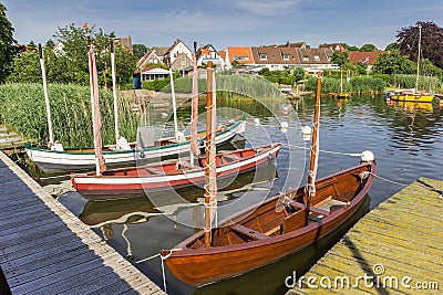 Jetty with sailing boats in Holm village of Schleswig Stock Photo