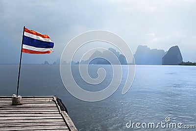 Jetty with Thai Flag Stock Photo