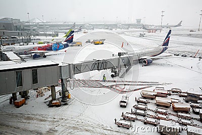 Sheremetyevo Airport in winter. Moscow, Russia. Editorial Stock Photo