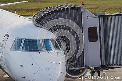 Jetway connected to the airplane Stock Photo