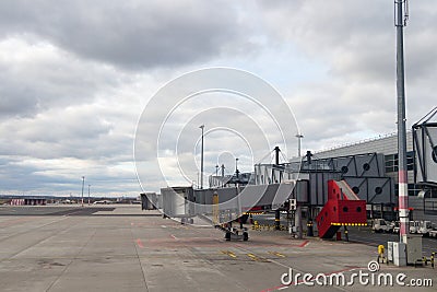 Jetway waiting for a plane to arrive on airport Stock Photo