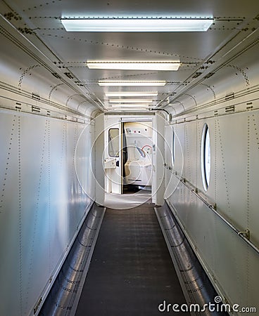 Jetway, walking towards the plane, selective focus Stock Photo