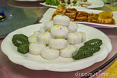Jeungpyeon also called sultteok, is a variety of tteok - rice cake made by steaming rice, North Korean cuisine Stock Photo
