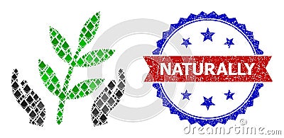 Jevel Collage Agriculture Care Hands Icon and Unclean Bicolor Naturally Stamp Vector Illustration