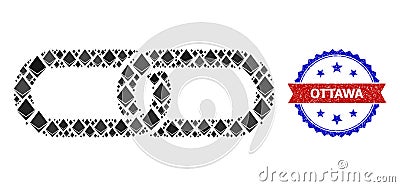 Jevel Mosaic Chain Linkage Icon and Grunge Bicolor Ottawa Stamp Vector Illustration