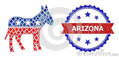 Jevel Mosaic Republican Donkey Icon and Scratched Bicolor Arizona Stamp Editorial Stock Photo