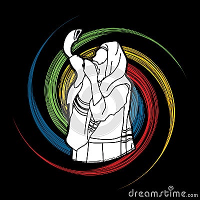 blowing the shofar sheep horn Vector Illustration