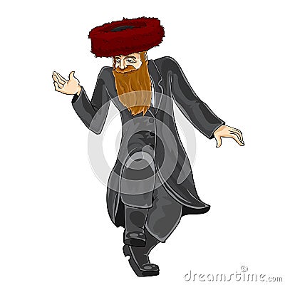 Jew in hasidic hat dancing and rejoicing at something, isolated object on white background, vector illustration Vector Illustration